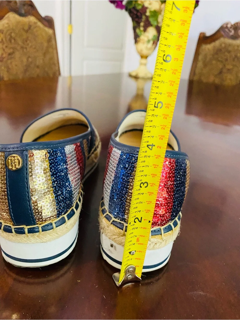 Tommy Hilfiger Red Blue Gold Cream Sequin Espadrilles